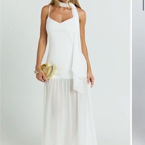 Showpo White Maxi Dress with Sheer Skirt and Scarf